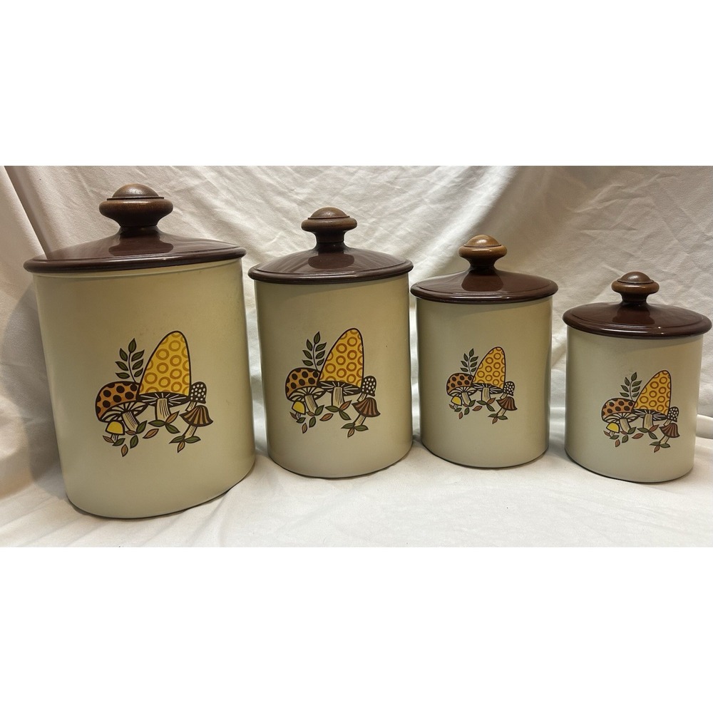 Vintage 1970's West Bend Mushroom Aluminum Kitchen Containers Canisters Set of 4